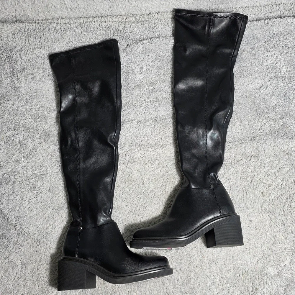 Franco Sarto Womens Kelly Black Over‎ The Knee Block Heel Boots 5M NEW